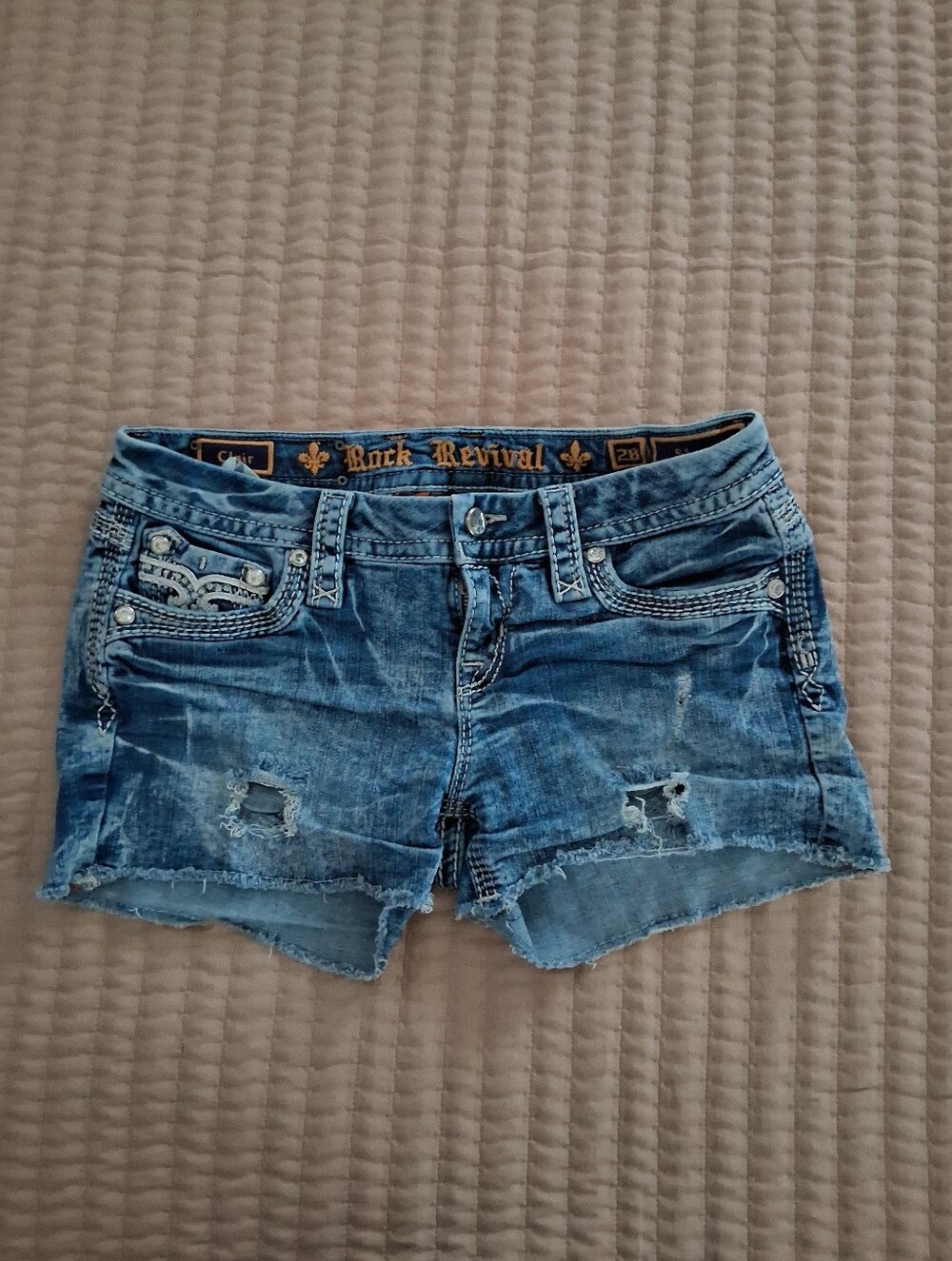 Rock Revival Distressed Light Blue Denim Cutoff Shorts Sz 28 Pre-owned